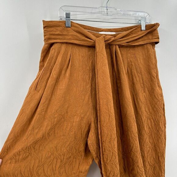 ANTHROPOLOGIE ett:twa Gold Jacquard Tie Waist Boho Straight Leg Crop Pants 14 - Picture 4 of 8
